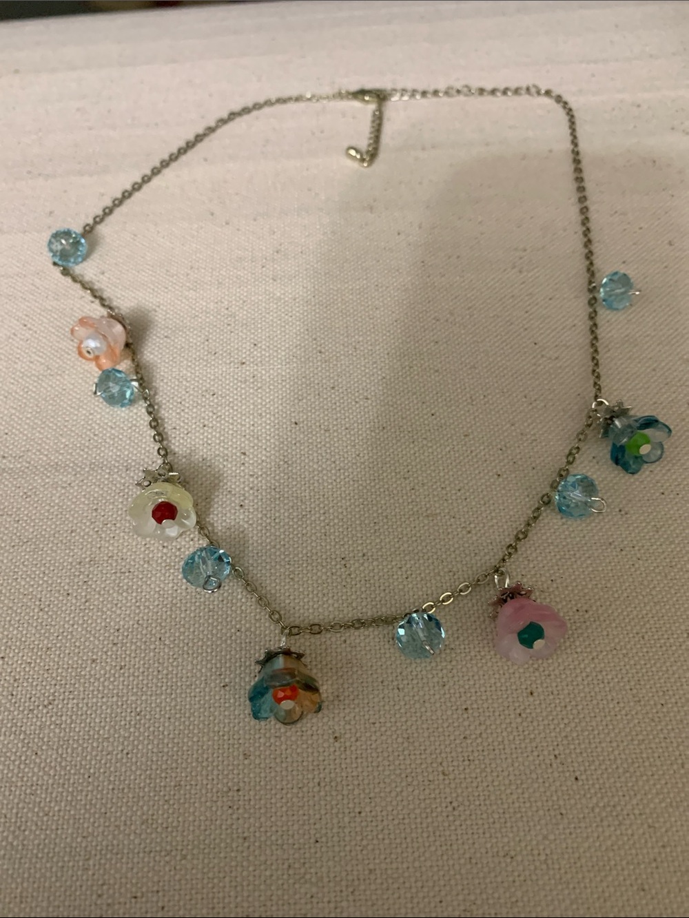 Delicate Pink and Blue Floral Charm Necklace  NWOT